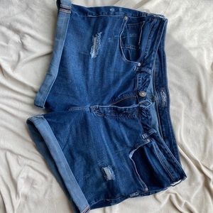 Silver jean shorts, distressed, folded